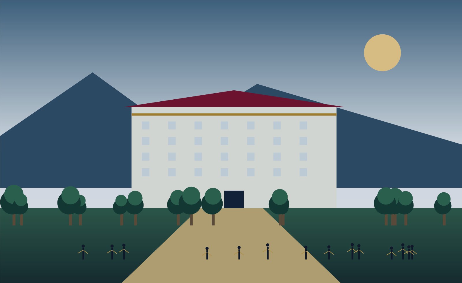 白驿中学校园建筑与学生剪影